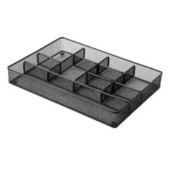 10-Compartment Black Metal Drawer Organizer