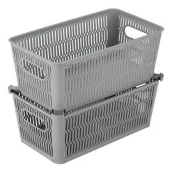 2-Pack Slide And Stack Shelf Storage Tote, Grey