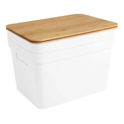 2-Pack White 15L Storage Bin With Bamboo Lid, Large