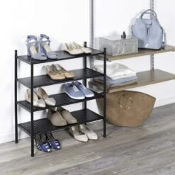 2-Shelf Punched Metal Shoe Rack, Black 10 2-Shelf Punched Metal Shoe Rack, Black -Cleaning Essentials Sales 2 shelf punched metal shoe rack black 3