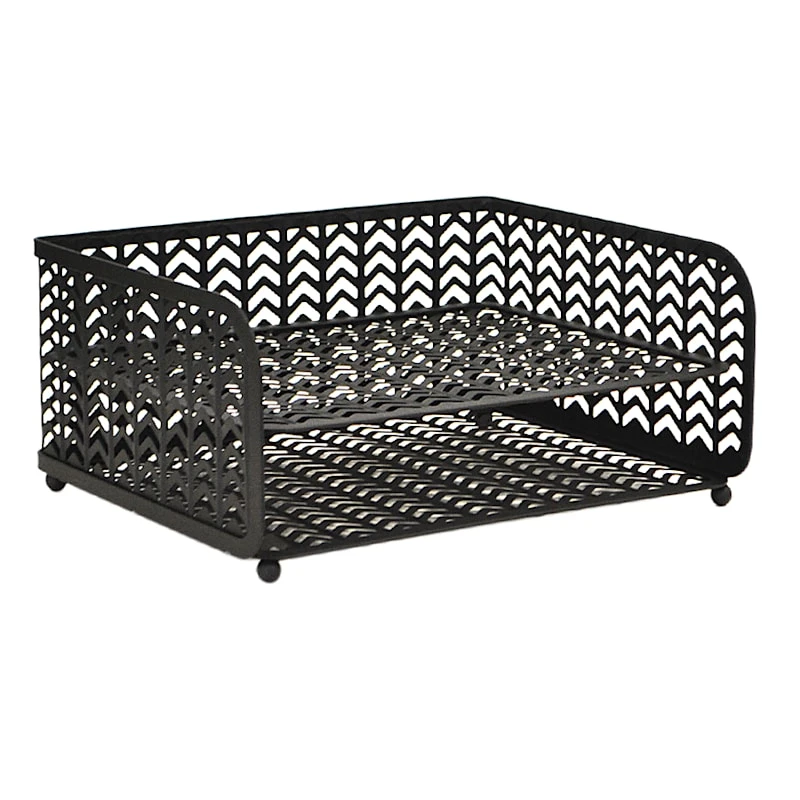 2-Tier Matte Black Chevron Punched Metal File Organizer 3 2-Tier Matte Black Chevron Punched Metal File Organizer