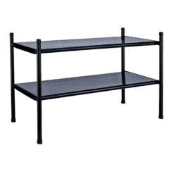 2-Tier Punch Metal Shoe Rack, Black