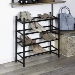2-Tier Standing Shoe Rack, Mount Black -Cleaning Essentials Sales 2 tier standing shoe rack mount black 3