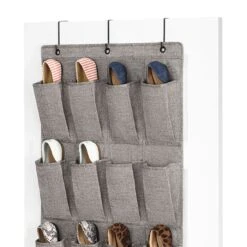 24-Pocket Over The Door Shoe Bag, Black Herringbone -Cleaning Essentials Sales 24 pocket over the door shoe bag black herringbone 4