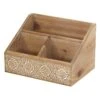 3-Compartment Carved Brown Wood Office Desk Organizer -Cleaning Essentials Sales 3 compartment carved brown wood office desk organizer