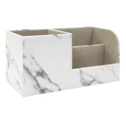 3-Compartment White Pencil & Desk Organizer