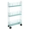 3-Tier Slim Eggshell Blue Metal Mesh Rolling Cart -Cleaning Essentials Sales 3 tier slim eggshell blue metal mesh rolling cart