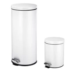 30l Round White Stainless Steel Trash Bin With Bonus 5l Bin