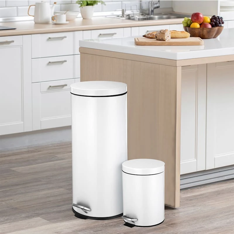 30l Round White Stainless Steel Trash Bin With Bonus 5l Bin 8 30l Round White Stainless Steel Trash Bin With Bonus 5l Bin - Image 6
