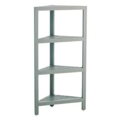 4-Shelves Grey Wood Corner Storage Stand