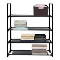 4-Tier & 12-Pair Shoe Rack, Black