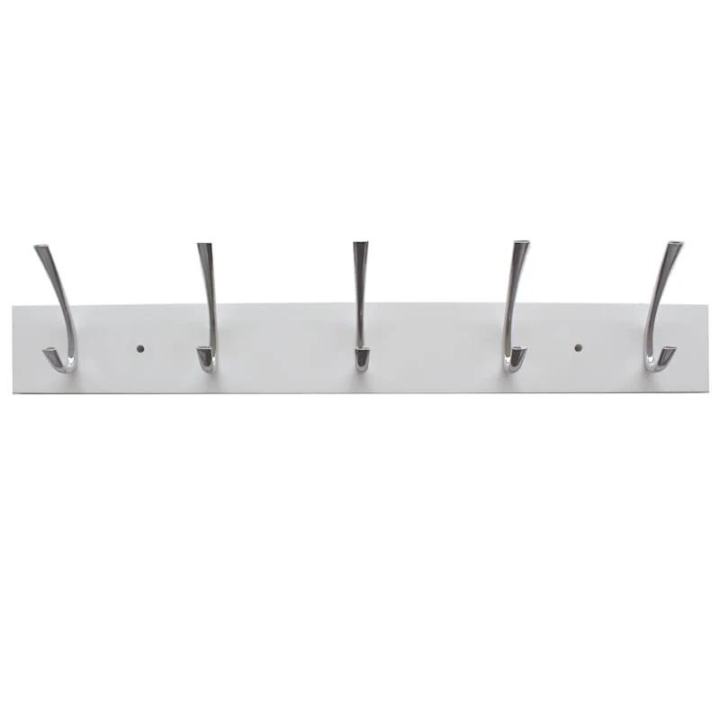 5-Hook Modern Wall Hanger, White 3 5-Hook Modern Wall Hanger, White