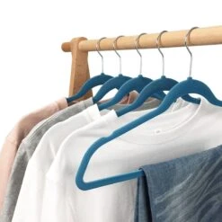 50-Pack Velvet Suit Hangers, Denim Blue -Cleaning Essentials Sales 50 pack velvet suit hangers denim blue 4