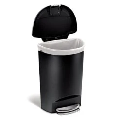 50L (13.2 Gal) Semi-Round Plastic Kitchen Step Trash Can With Lid Lock Black -Cleaning Essentials Sales 50l 13.2 gal semi round plastic kitchen step trash can with lid lock black 2