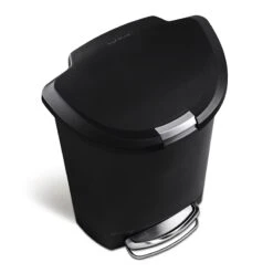 50L (13.2 Gal) Semi-Round Plastic Kitchen Step Trash Can With Lid Lock Black -Cleaning Essentials Sales 50l 13.2 gal semi round plastic kitchen step trash can with lid lock black 3
