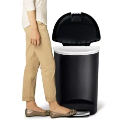 50L (13.2 Gal) Semi-Round Plastic Kitchen Step Trash Can With Lid Lock Black -Cleaning Essentials Sales 50l 13.2 gal semi round plastic kitchen step trash can with lid lock black 4