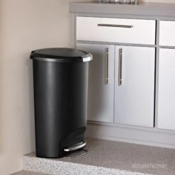 50L (13.2 Gal) Semi-Round Plastic Kitchen Step Trash Can With Lid Lock Black -Cleaning Essentials Sales 50l 13.2 gal semi round plastic kitchen step trash can with lid lock black 5