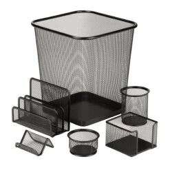 6-Piece Black Steel Mesh Office Desk Set