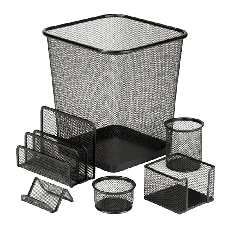 6-Piece Black Steel Mesh Office Desk Set 3 6-Piece Black Steel Mesh Office Desk Set