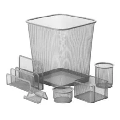 6-Piece Silver Steel Mesh Office Desk Set