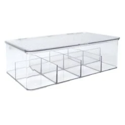 8-Compartment Clear Hinged Storage Bin, 10.8x6.5