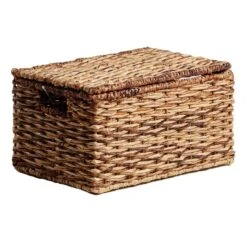 Bacburi Woven Abaca Storage Basket With Lid, Medium