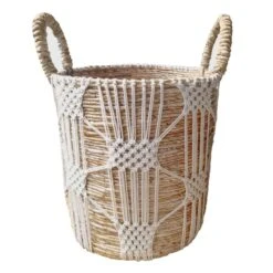 Banana Round Natural Basket/White Macrame Medium
