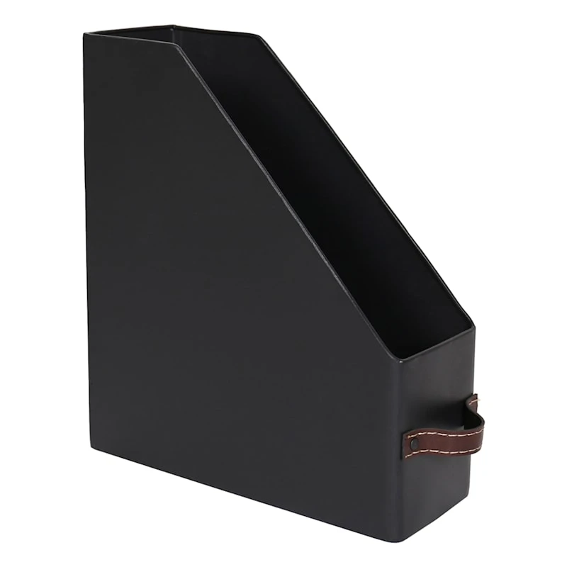 Black Metal Magazine Holder With Leather Strap 3 Black Metal Magazine Holder With Leather Strap