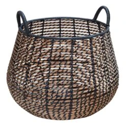 Black & Natural Woven Wicker Storage Basket, Large