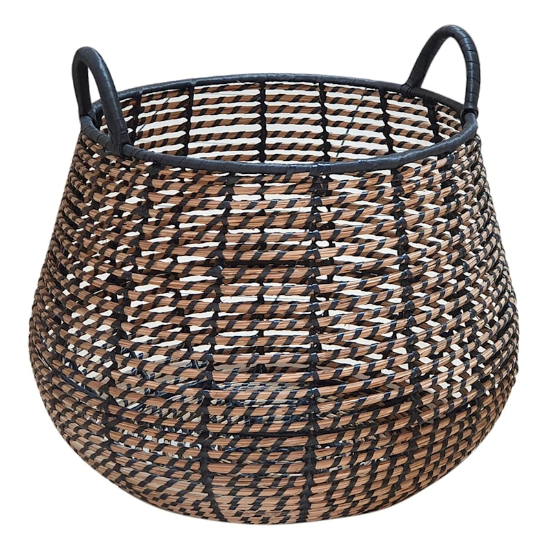 Black & Natural Woven Wicker Storage Basket, Large 3 Black & Natural Woven Wicker Storage Basket, Large