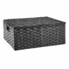Black Rectangle Paper Rope Basket With Lid, Large -Cleaning Essentials Sales black rectangle paper rope basket with lid large