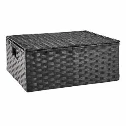 Black Rectangle Paper Rope Basket With Lid, Large