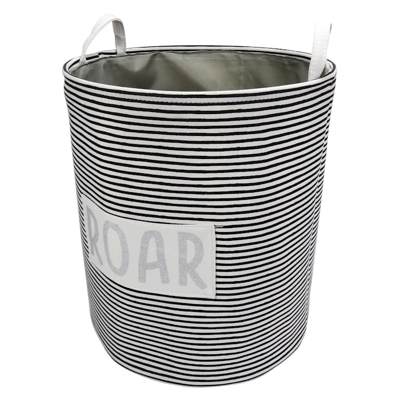 Black Striped Round Laundry Hamper, Large 3 Black Striped Round Laundry Hamper, Large
