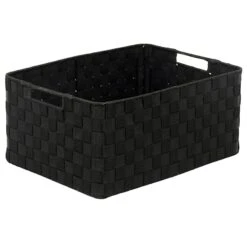 Black Weave Round Corner Storage Basket, Large