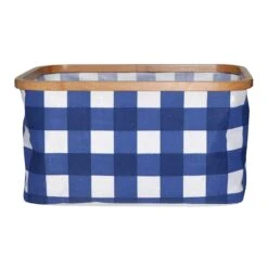 Blue Check Fabric Rectangle Basket, Small