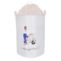Bonjour Round Canvas Fabric Laundry Hamper
