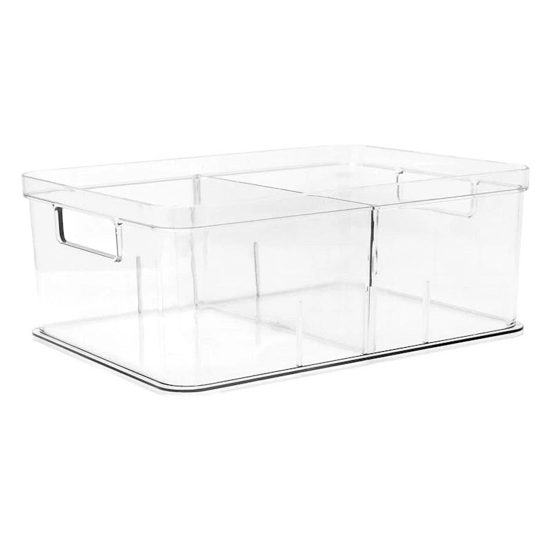 Clear Storage Bin With Divider, Medium 3 Clear Storage Bin With Divider, Medium
