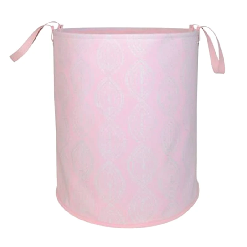 Damask Printed Round Canvas Laundry Hamper, Pink 3 Damask Printed Round Canvas Laundry Hamper, Pink
