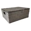 Dark Grey Paper Rope Storage Basket With Lid, Large -Cleaning Essentials Sales dark grey paper rope storage basket with lid large