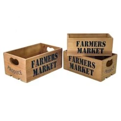 Farmers Market Wooden Crate With Cutout Handles, Large -Cleaning Essentials Sales farmers market wooden crate with cutout handles large 1