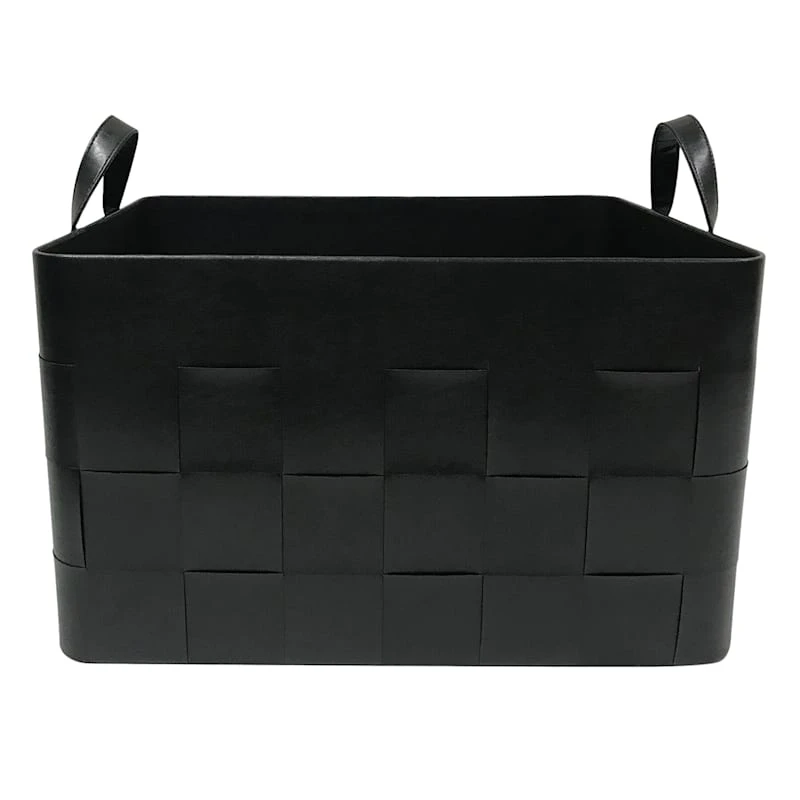 Faux Leather Rectangle Black Woven Basket Large 3 Faux Leather Rectangle Black Woven Basket Large
