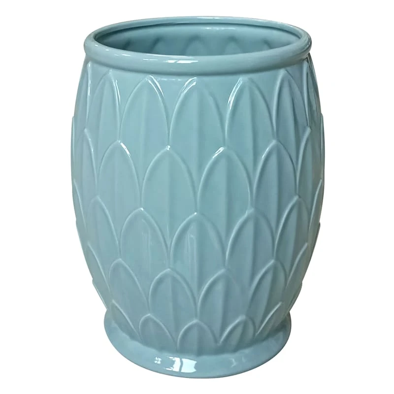 Found & Fable Blue Fan Ceramic Wastebasket, 10" 3 Found & Fable Blue Fan Ceramic Wastebasket, 10"