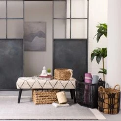 Found & Fable Round Abaca With Black Macrame Storage Basket, Medium -Cleaning Essentials Sales found fable round abaca with black macrame storage basket medium 2