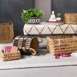 Found & Fable Round Abaca With Black Macrame Storage Basket, Medium -Cleaning Essentials Sales found fable round abaca with black macrame storage basket medium 3