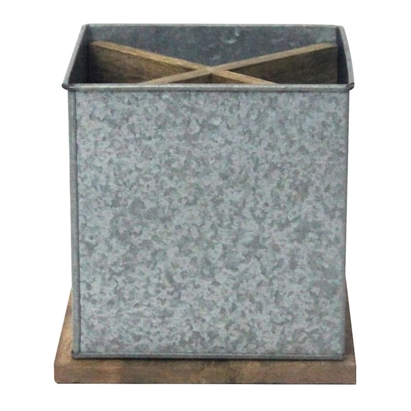 Galvanized Caddy Desk Organizer With Wood Base 4 Galvanized Caddy Desk Organizer With Wood Base - Image 2