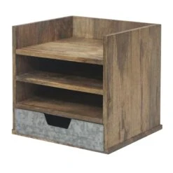 Galvanized Paper Tray Desk Organizer With Drawer
