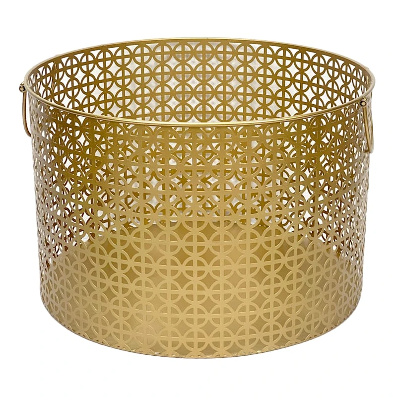 Geo Gold Round Metal Storage Basket, Large 3 Geo Gold Round Metal Storage Basket, Large