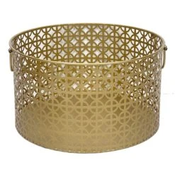 Geo Gold Round Metal Storage Basket, Small