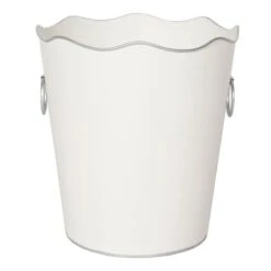 Grace Mitchell White With Silver Edges Trash Bin, 10.2"