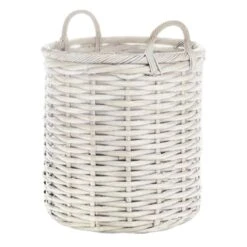 Grace Mitchell Whitewashed Round Willow Basket, Medium
